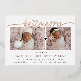 Rose Goud Hart Gekoppeld Be Merry Foto's  Folie Feestdagenkaart