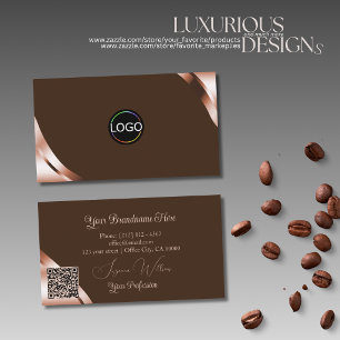 Rose Goud Hoeken Coffee Bruin met Logo QR Code Visitekaartje