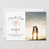Rose Goud Koper Palmboom Foto Marmeren Huwelijk Save The Date (Voorkant)