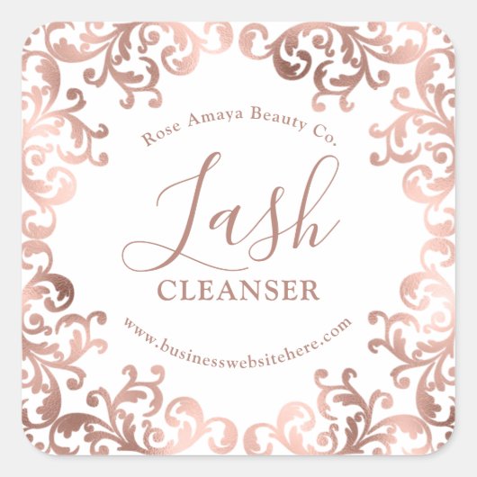 Rose Goud Lash Reiniger Stijlvol Frame Vierkante Sticker (Voorkant)