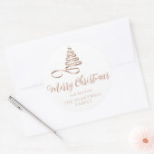 Rose Goud Lint Boom Kerstmis Script Ronde Sticker (Envelop)