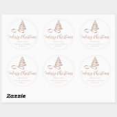 Rose Goud Lint Boom Kerstmis Script Ronde Sticker (Vel)