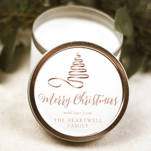 Rose Goud Lint Boom Kerstmis Script Ronde Sticker