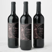 Rose Goud Marmer Art Deco Pauw Trouw Wijn Etiket (Flessen)