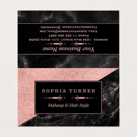 Rose Goud Marmer Visagist Haarstylist Op Maat Visitekaartje (Buitenkant ongevouwen)