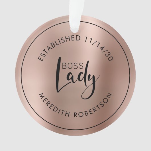 Rose Goud Metaal Boss Lady Oprichtingsdatum Ornament (voorkant)