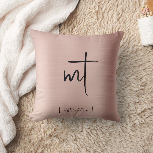 Rose Goud Monogram Eerste Letters Script Typografi Kussen (Deken)