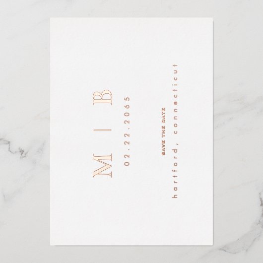 Rose Goud Monogram Huwelijk Save the Date Folie Uitnodiging (Voorkant)