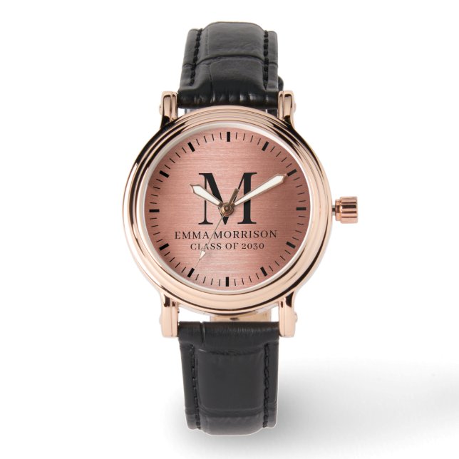 Rose Goud Monogram Vrouwen Horloge (Voorkant)