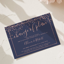 Rose goud navyblauw script uitgesteld wijzigingspl kaart