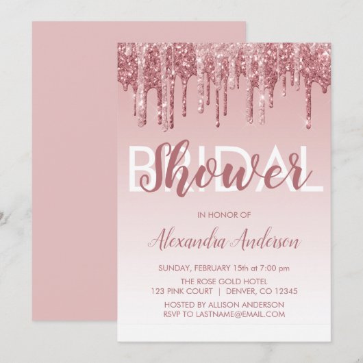 Rosé goud | Pink Sparkle Glitter Vrijgezellenfeest Kaart (Voorkant / Achterkant)