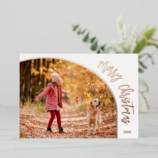 Rose Goud Prettig Kerstmanuscript Folie Feestdagenkaart (Staand Voorkant)