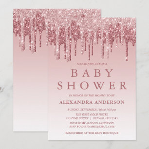 Rosé goud Roze Sparkle Glitter Baby shower Kaart