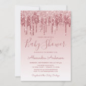 Rosé goud | Roze Sparkle Glitter Baby shower Kaart (Voorkant)