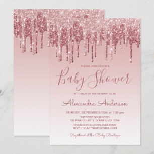 Rosé goud Roze Sparkle Glitter Baby shower Kaart