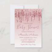 Rosé goud | Roze Sparkle Glitter Baby shower Kaart (Voorkant)