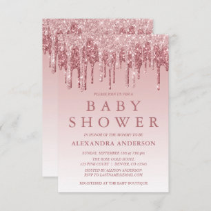 Rosé goud Roze Sparkle Glitter Baby shower Kaart