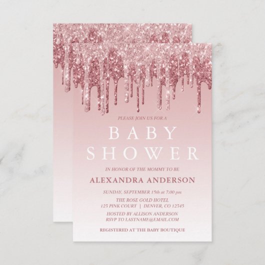 Rosé goud | Roze Sparkle Glitter Baby shower Kaart (Voorkant / Achterkant)