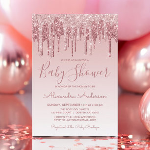 Rosé goud Roze Sparkle Glitter Baby shower Kaart