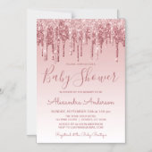 Rosé goud | Roze Sparkle Glitter Baby shower Magnetische Uitnodiging (Voorkant)