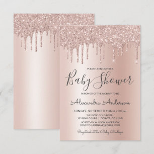 Rosé goud   Roze Sparkle Glitter Folie Baby shower Kaart