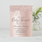 Rosé goud | Roze Sparkle Glitter Folie Baby shower Kaart (Staand voorkant)