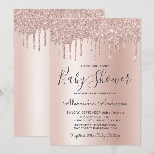 Rosé goud | Roze Sparkle Glitter Folie Baby shower Kaart (Voorkant / Achterkant)