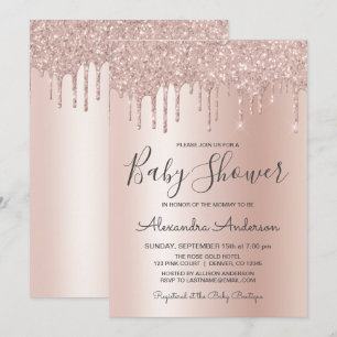 Rosé goud   Roze Sparkle Glitter Folie Baby shower Kaart