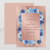 Rose Goud Saffier Anemoon Bruiloft Kaart (Voorkant / Achterkant)