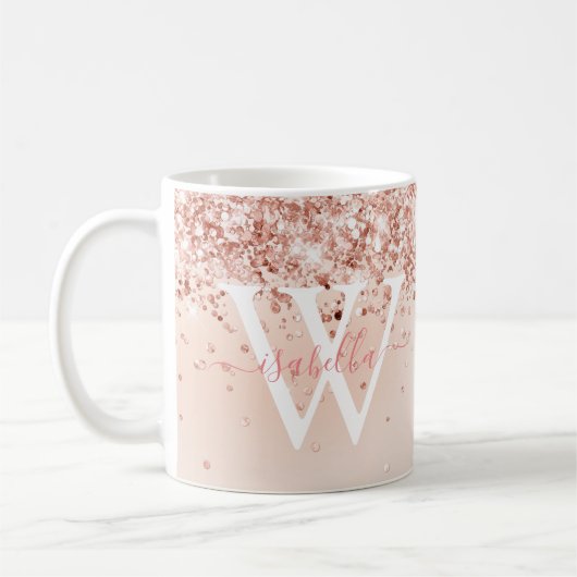 Rose Goud Schrift Naam Monogram Koffiemok (Links)