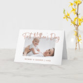 Rosé goud | Script First Moederdag-fotokaart Kaart (Gele Bloem)