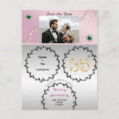 Rose Goud Smaragd 35e Verjaardag Save the Date Briefkaart (Voorkant)