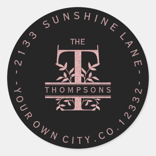 Rose Goud Split Aangepast Monogram T U W Y X Z Ronde Sticker (Voorkant)