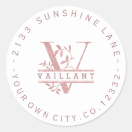 Rose Goud Split Aangepast Monogram T U W Y X Z Wit Ronde Sticker