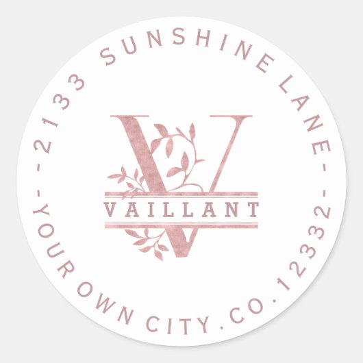 Rose Goud Split Aangepast Monogram T U W Y X Z Wit Ronde Sticker (Voorkant)