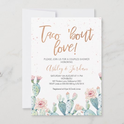 Rose Goud Taco ''bout Love Koppels Borrel Kaart (Voorkant)