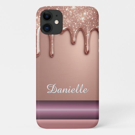 ✨ Rose Goud Vloeibare Glitter Aangepaste Naam Glit Case-Mate iPhone Case (Achterkant)