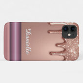✨ Rose Goud Vloeibare Glitter Aangepaste Naam Glit Case-Mate iPhone Case (Achterkant (horizontaal))