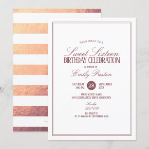 Rosé goud   White Elegant Sweet 16 Party Kaart