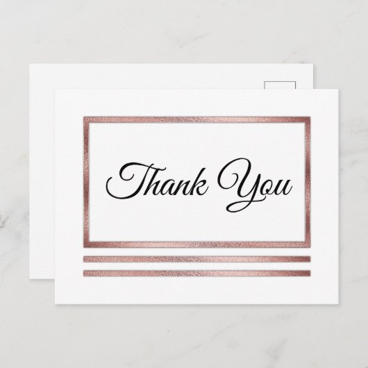 Rosé goud | Wit Modern Eenvoudig Elegant Dank u Briefkaart (Voorkant / Achterkant)