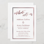 Rose Goud & Wit Vier Ons Typografie Kaart (Voorkant / Achterkant)