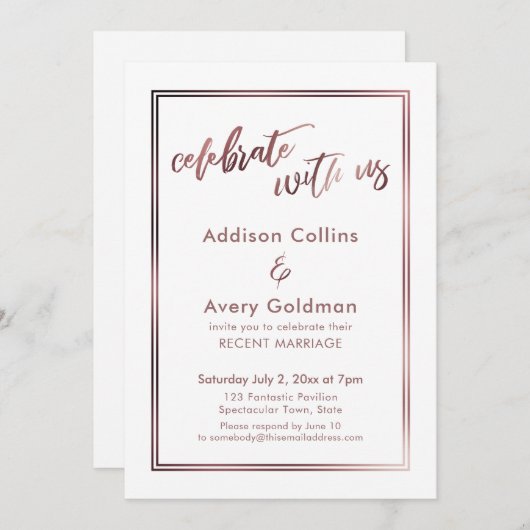 Rose Goud & Wit Vier Ons Typografie Kaart (Voorkant / Achterkant)