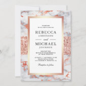 Rose Goud Witte Marmer All in One QR Code Huwelijk Kaart (Voorkant)
