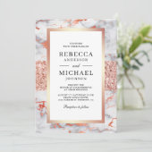 Rose Goud Witte Marmer All in One QR Code Huwelijk Kaart (Staand voorkant)