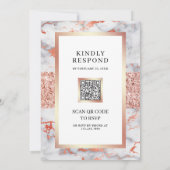 Rose Goud Witte Marmer All in One QR Code Huwelijk Kaart (Achterkant)