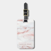 Rose Goud Witte Marmer Gepersonaliseerde Naam Bagagelabel (Voorkant verticaal)
