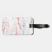 Rose Goud Witte Marmer Gepersonaliseerde Naam Bagagelabel (Achterkant horizontaal)