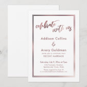 Rose Goud & Witte Typografie Vier Ons Met Kaart (Voorkant / Achterkant)