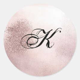 Rosé goud | Zwart monogram envelopzegel Ronde Sticker