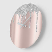 Rose Gray Metal Spark Glitter Drip Blush Glitter Grote Klok (Hoek)